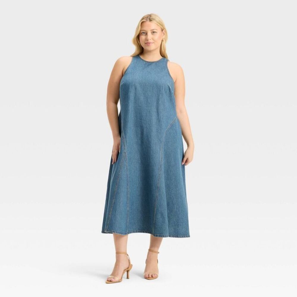 Future Colletive Racerback Denim Midi A-Line Dress - Future Medium Wash NWT